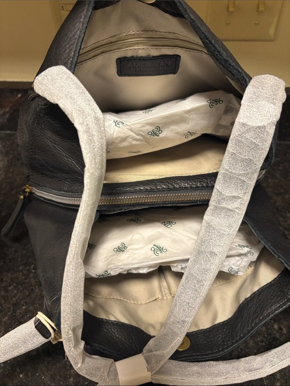 American Traveler Pebbled Leather Tote in Charcoal